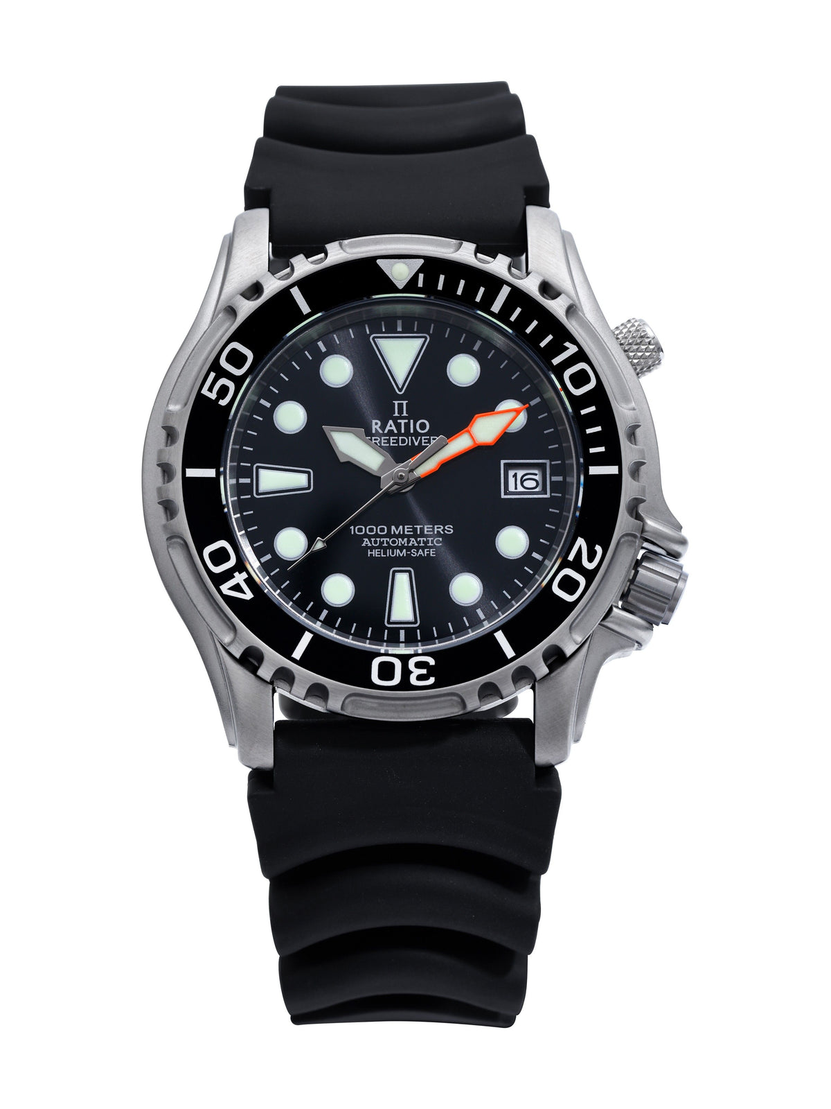 Ratio FreeDiver Helium Safe 1000M Roestvrij staal automatisch 1066KE20-33VA-BLK Herenhorloge