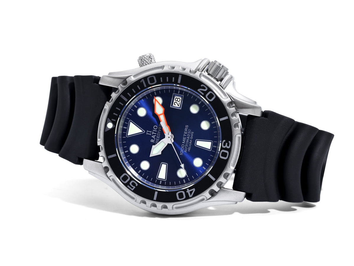 Ratio FreeDiver Helium Safe 1000M Roestvrij staal automatisch 1066KE20-33VA-BLU Herenhorloge