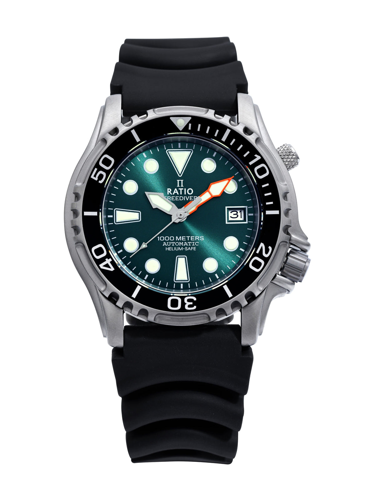 Ratio FreeDiver Helium Safe 1000M Roestvrij staal automatisch 1066KE20-33VA-GRN Herenhorloge