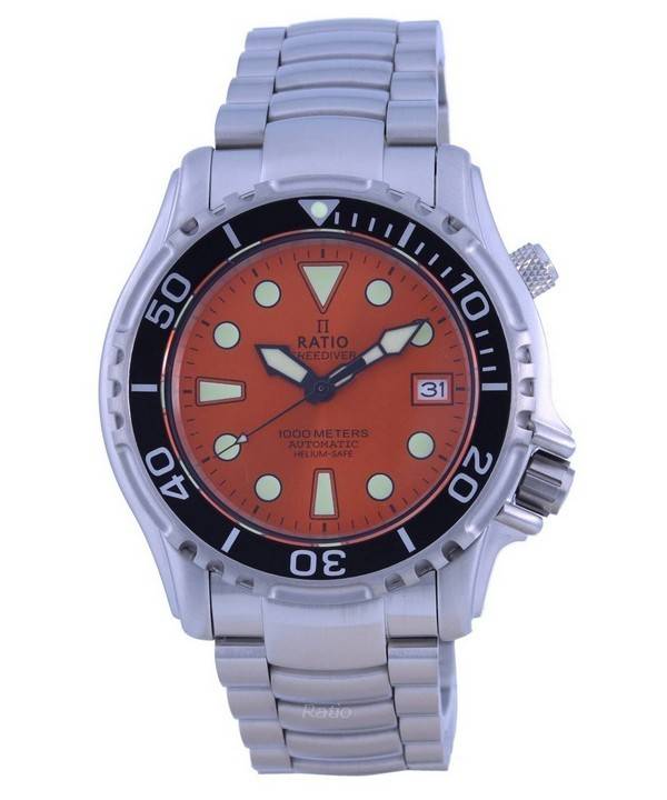 Ratio FreeDiver Helium Safe 1000M Oranje wijzerplaat roestvrij staal automatisch 1066KE26-33VA-ORG herenhorloge