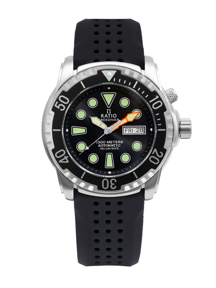 Ratio FreeDiver Version 02 Helium Safe 1000M Saphir Automatik Schwarzes Zifferblatt 1068HA90-34VA-BLK-V02 Herrenuhr