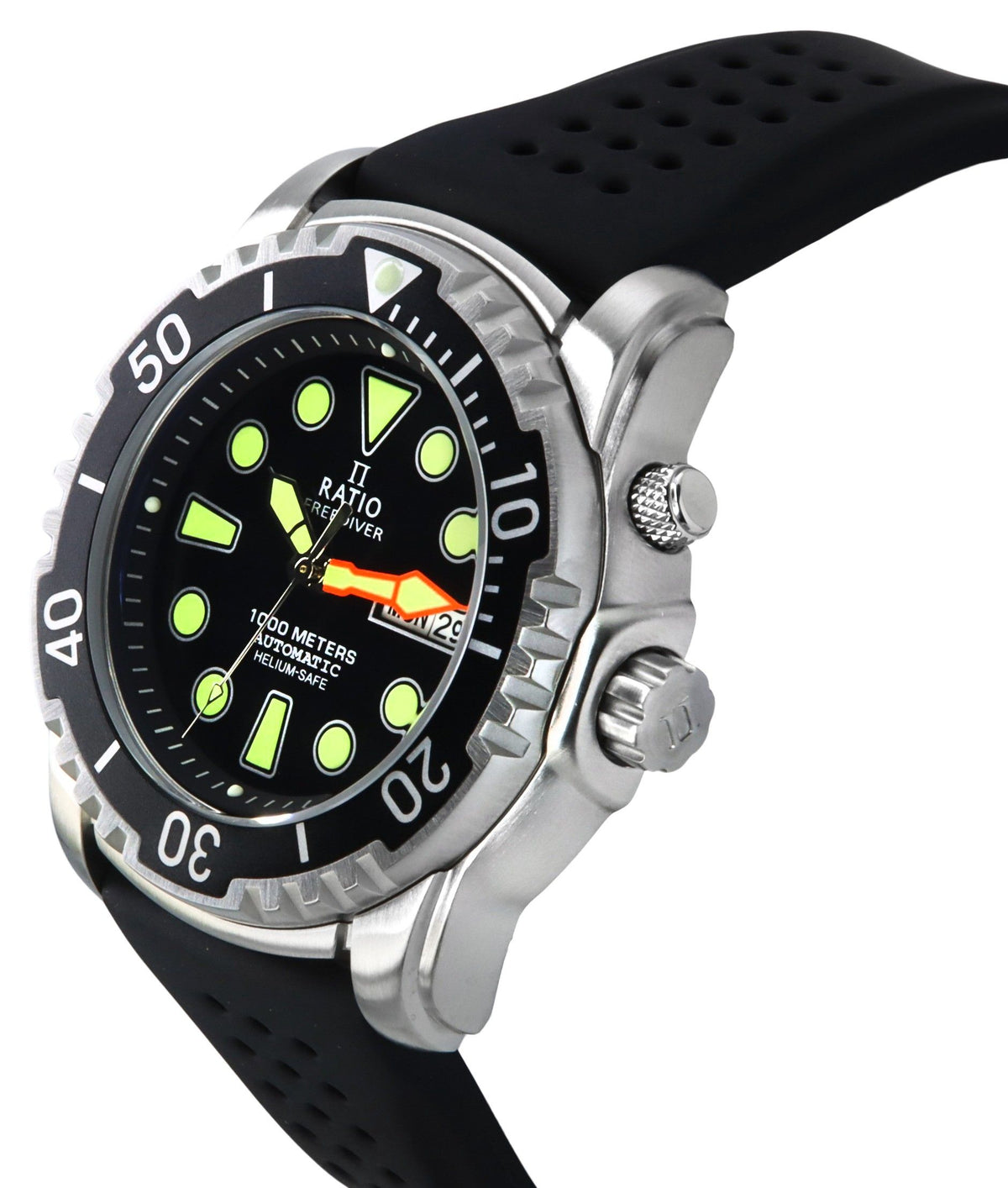 Ratio FreeDiver-versie 02 Helium Safe 1000M Saffier automatische zwarte wijzerplaat 1068HA90-34VA-BLK-V02 Herenhorloge