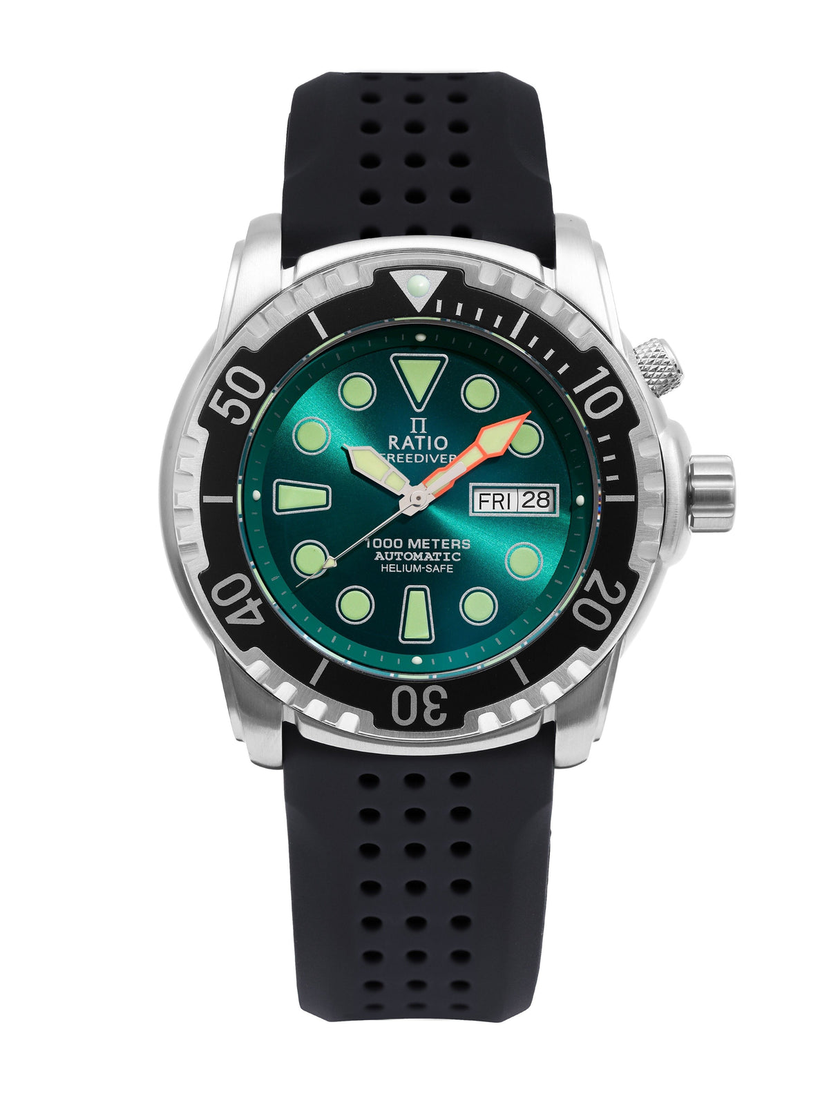 Ratio FreeDiver-versie 02 Helium Safe 1000M Saffier automatische groene wijzerplaat 1068HA90-34VA-GRN-V02 Herenhorloge
