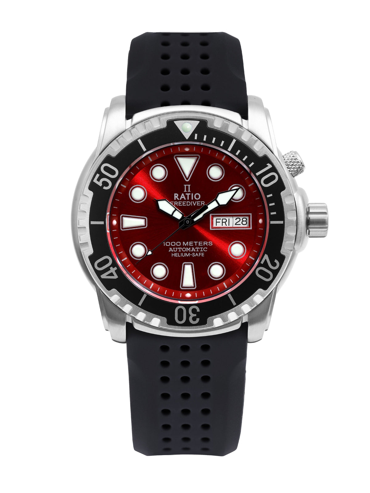 Ratio FreeDiver-versie 02 Heliumveilig 1000M Saffier automatische rode wijzerplaat 1068HA90-34VA-RED-V02 Herenhorloge