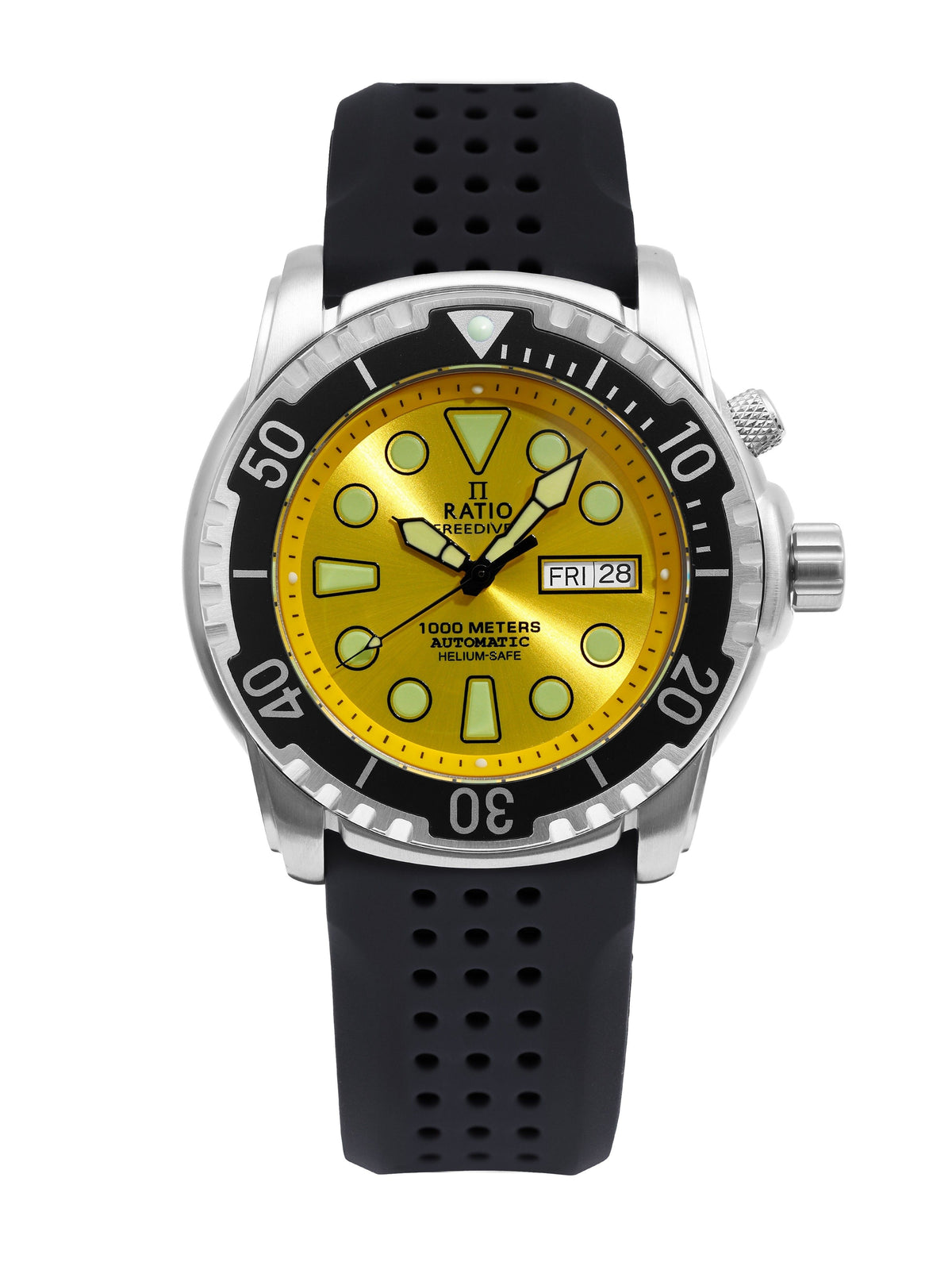 Ratio FreeDiver-versie 03 Helium Safe 1000M Automatische gele wijzerplaat 1068HA90-34VA-YLW-V03 Herenhorloge