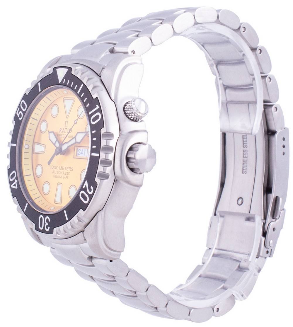 Ratio FreeDiver Helium-Safe 1000M Saffier automatisch 1068HA96-34VA-YLW Herenhorloge