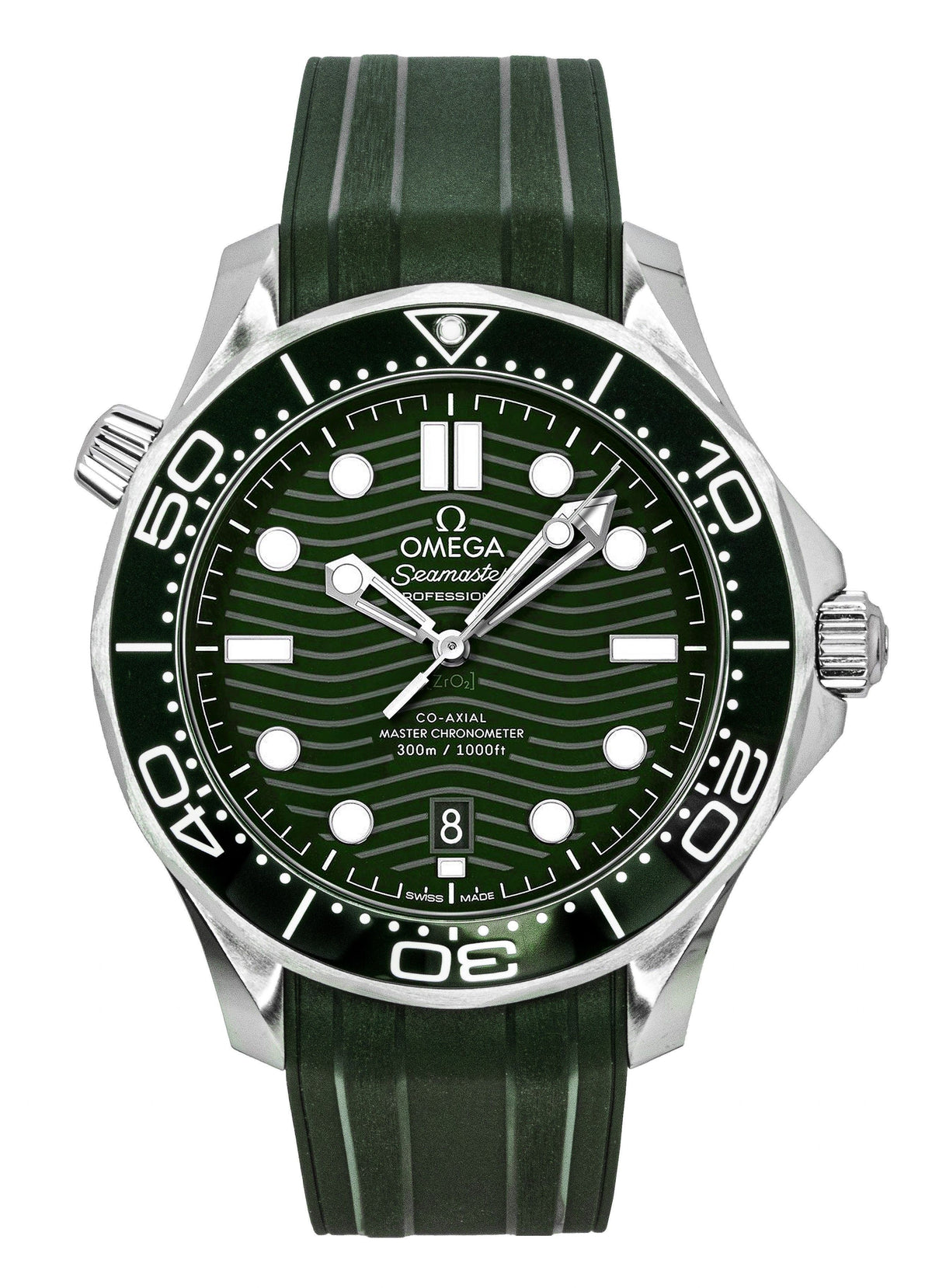 Orologio da uomo Omega Seamaster Diver 300M, automatico, quadrante verde, cinturino in caucciù, ref. 210.32.42.20.10.001