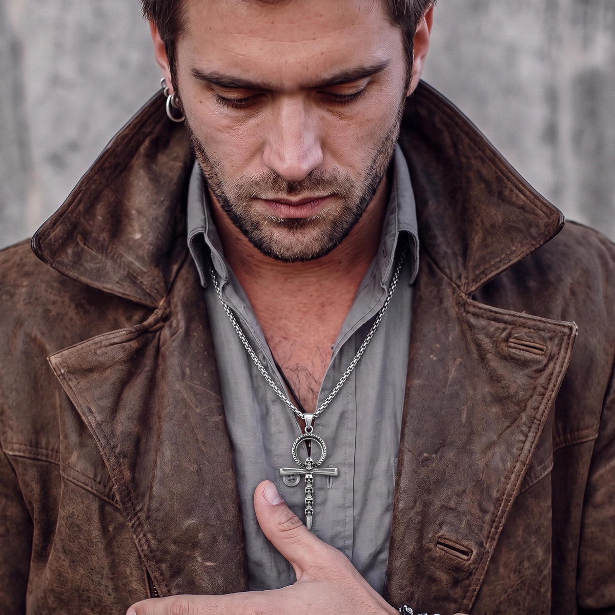 Men's Skull Ankh Pendant Necklace