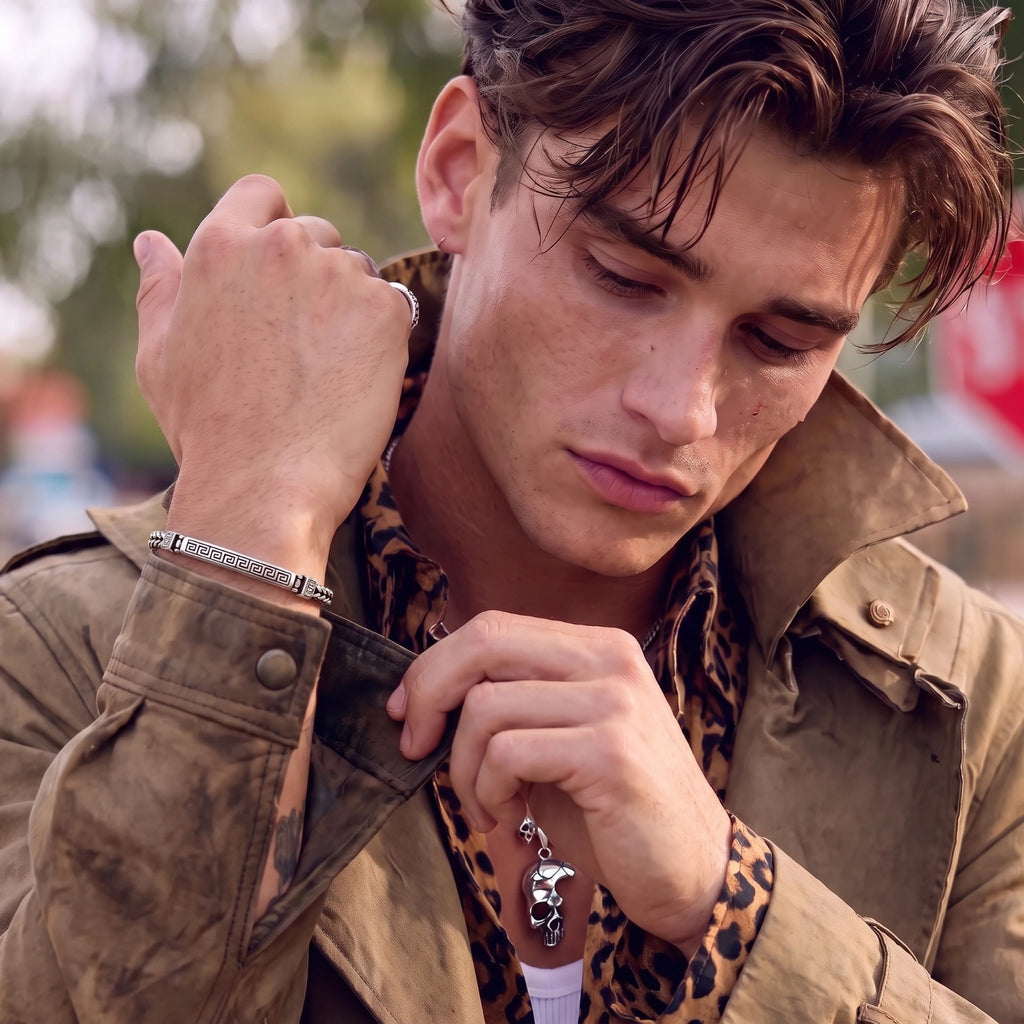Bracciale da uomo con motivo a greca