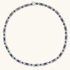 Oxidized silver 316L stainless steel chain necklace with rectangular navy CZ links and ornate gothic connector pieces, 640mm.
