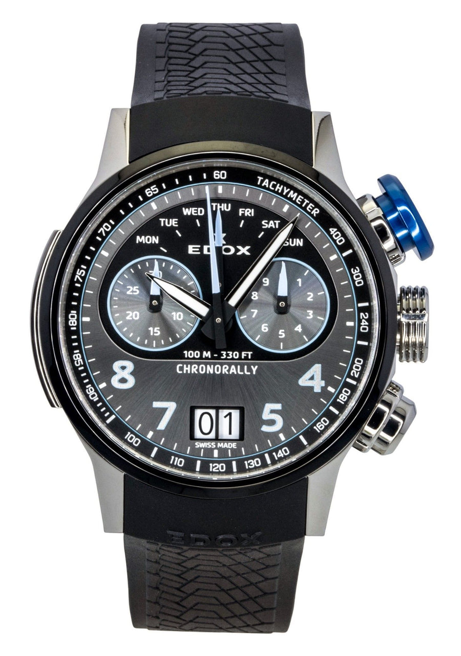 Edox Chronorally Chronograph Kautschukarmband Graues Zifferblatt Quarz 38003-TINBU-GNBU 100M Herrenuhr