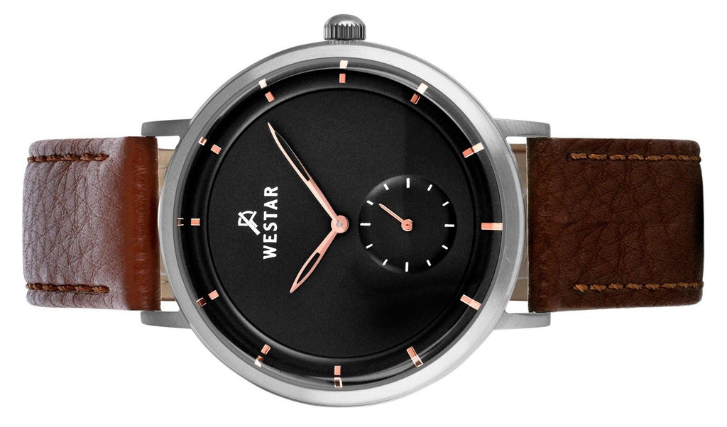 Westar Profile Leather Strap Black Dial Quartz 50246STN623 Men's Watch