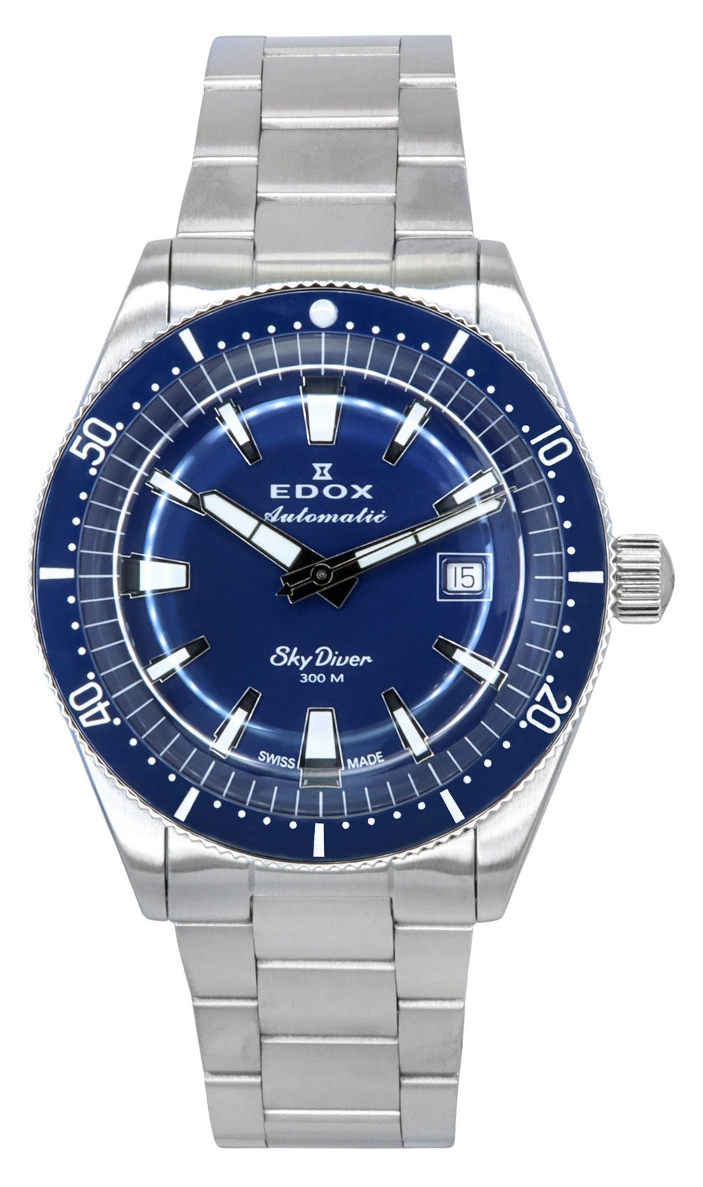 Orologio da uomo Edox Skydiver Date Limited Edition, cassa in acciaio inossidabile, quadrante blu, movimento automatico, diver 300M, ref. 80126 3BUM BUIN