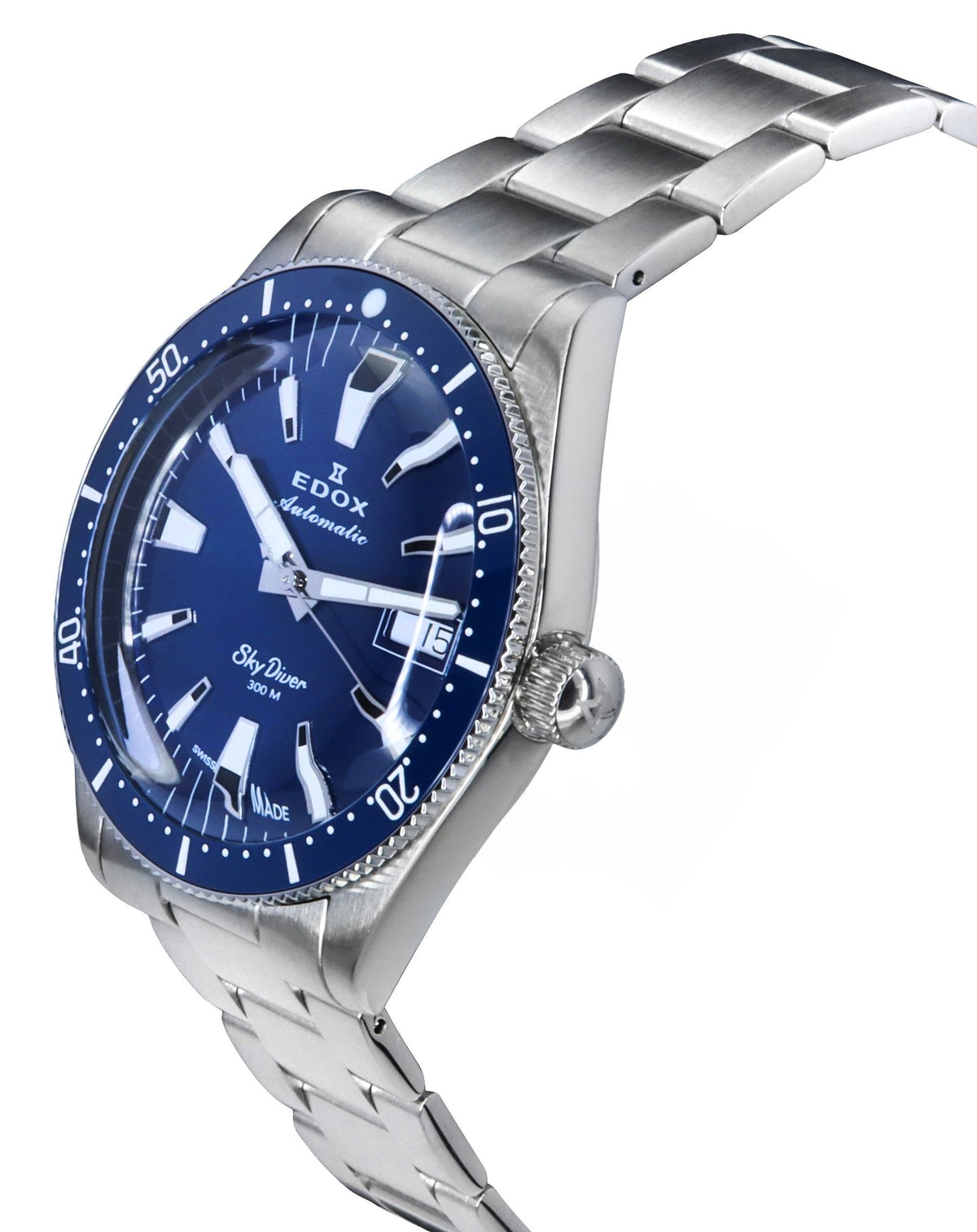 Edox Skydiver Date Limited Edition roestvrij staal blauwe wijzerplaat automatisch duiker 80126 3BUM BUIN 300M herenhorloge