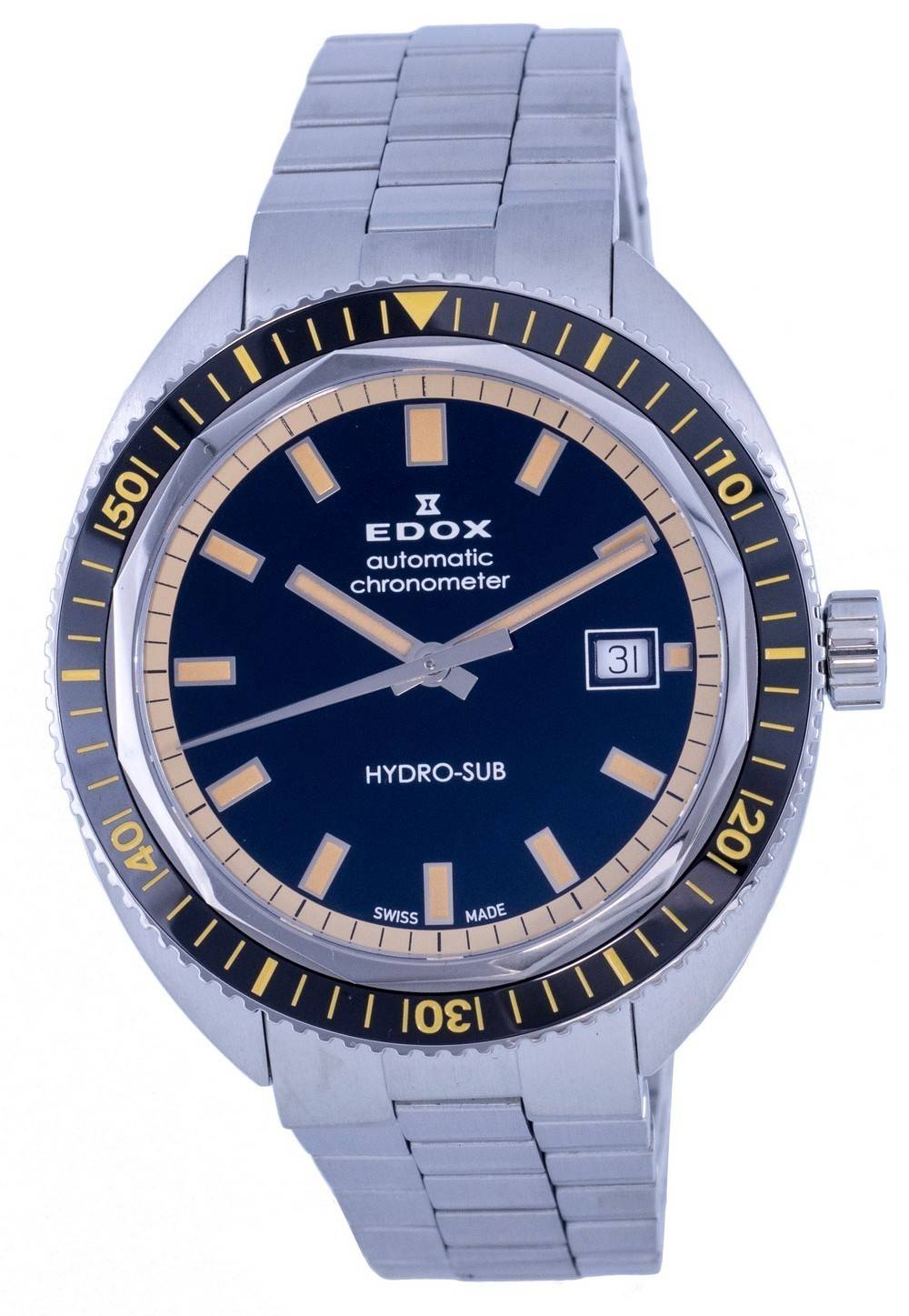 Edox Hydro-Sub Diver's roestvrijstalen zwarte wijzerplaat automatisch 801283NBMNIB 80128 3NBM NIB 300M herenhorloge