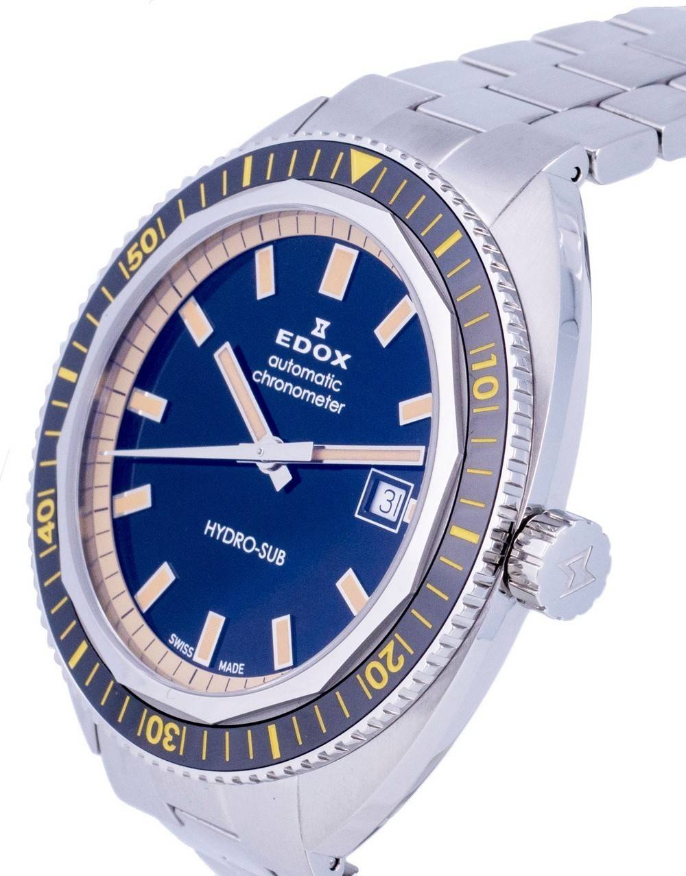 Edox Hydro-Sub Diver's roestvrijstalen zwarte wijzerplaat automatisch 801283NBMNIB 80128 3NBM NIB 300M herenhorloge