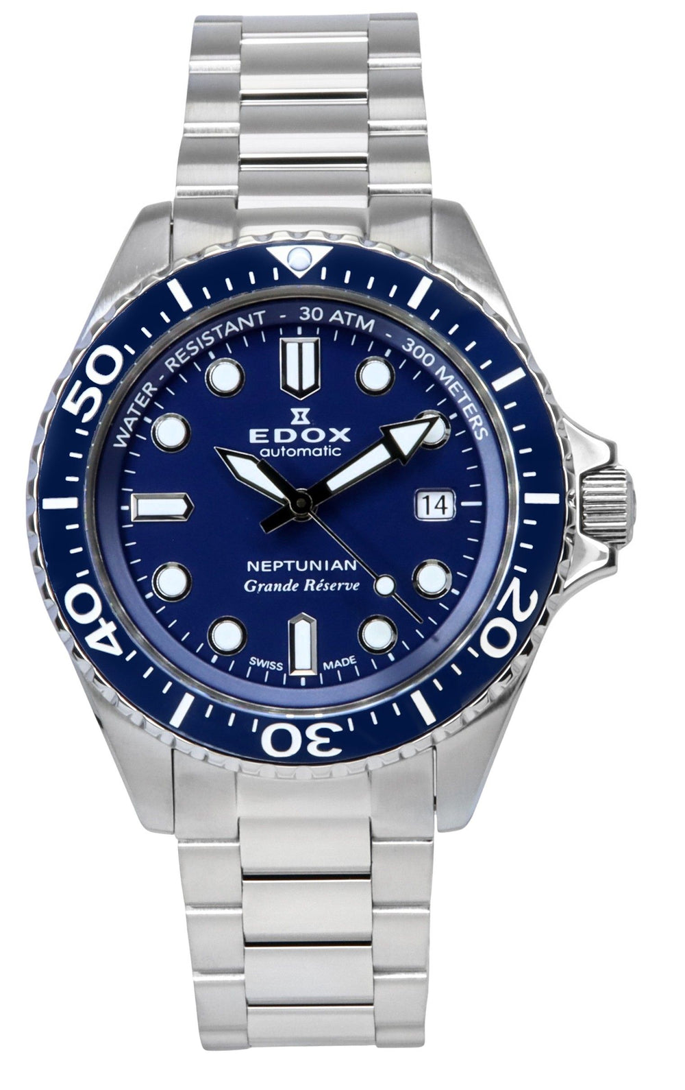 Orologio da uomo Edox Neptunian Grande Reserve, quadrante blu, automatico, subacqueo, 80801 3BUM BUIN, 300M