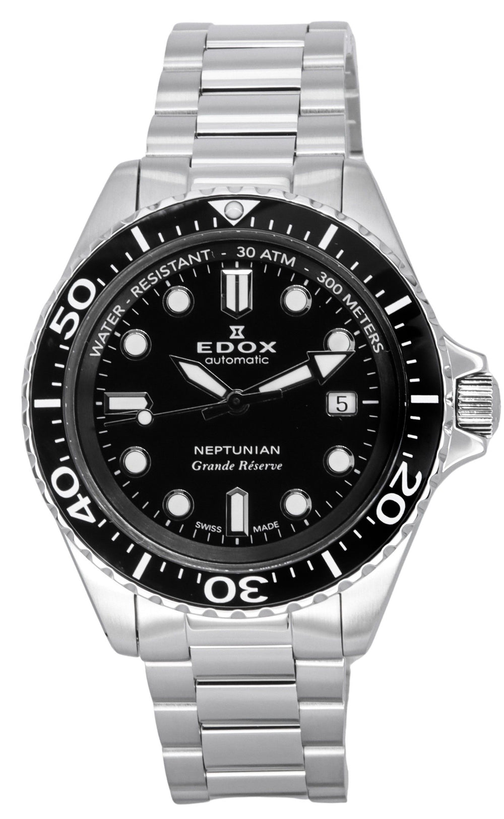 Orologio da uomo Edox Neptunian Grande Reserve Date, quadrante nero, automatico, subacqueo, 80801 3NM NIN, 300M