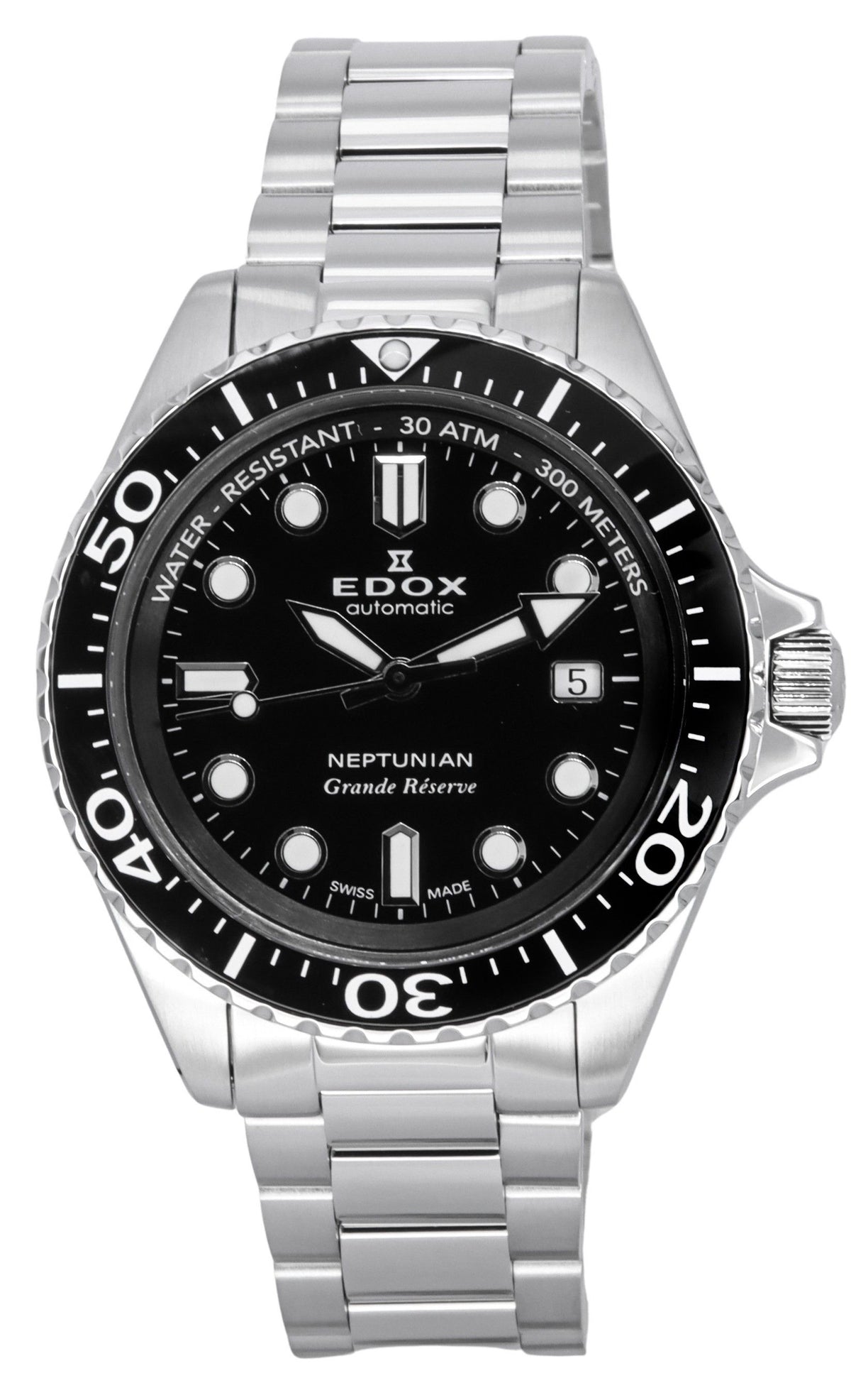 Edox Neptunian Grande Reserve Date zwarte wijzerplaat automatisch duiker 80801 3NM NIN 300M herenhorloge