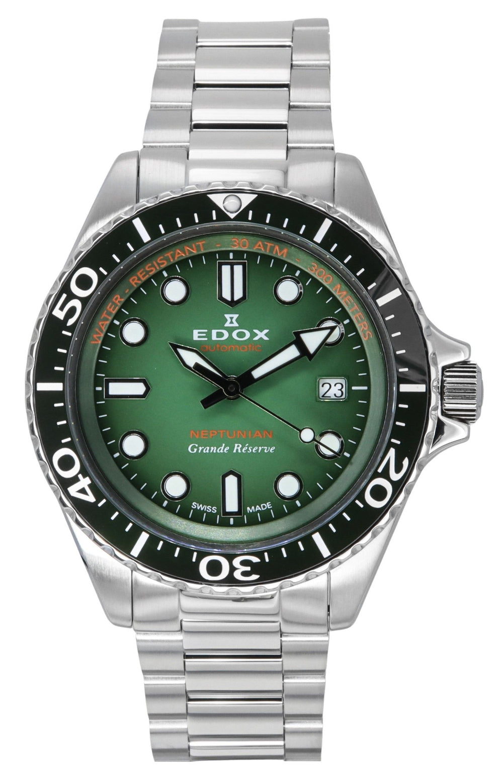 Orologio subacqueo da uomo Edox Neptunian Grande Reserve Date con quadrante verde, automatico, 80801 3VM VDN, 300M