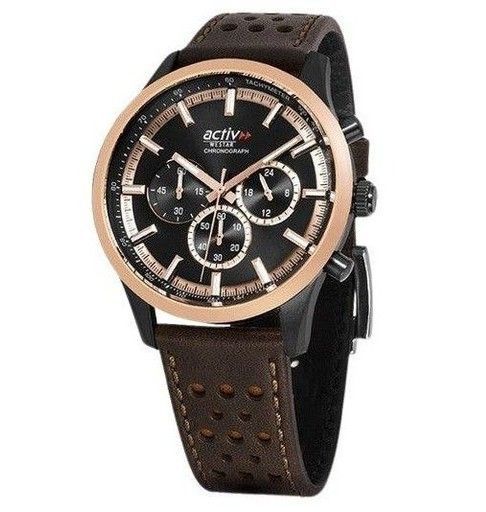Westar Activ Chronograph Leather Strap Black Dial Quartz 90265BPN603 100M Men's Watch