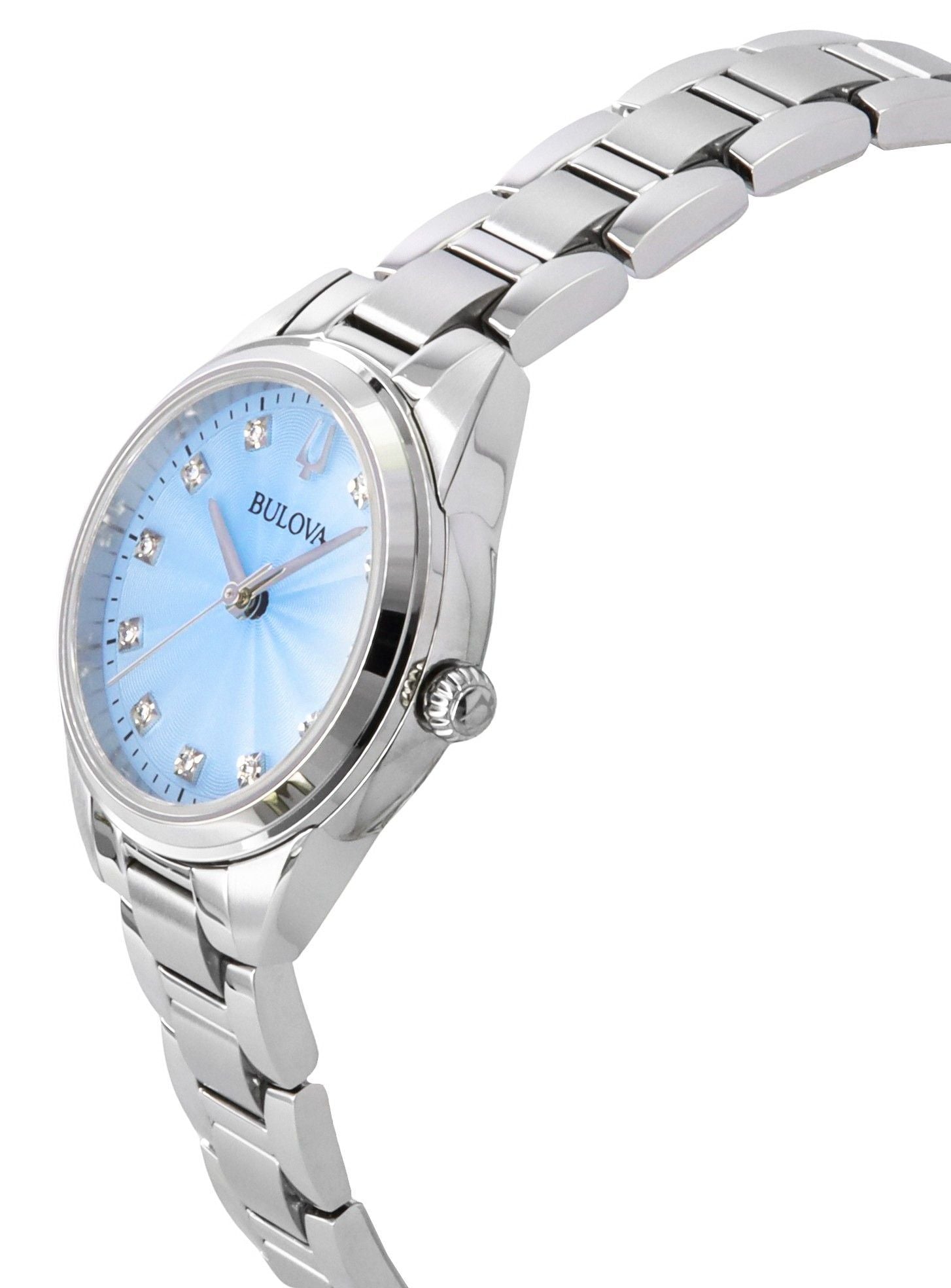 Bulova Sutton Diamond Accents Stainless Steel Light Blue Dial Quartz 96P250 Women's Watch