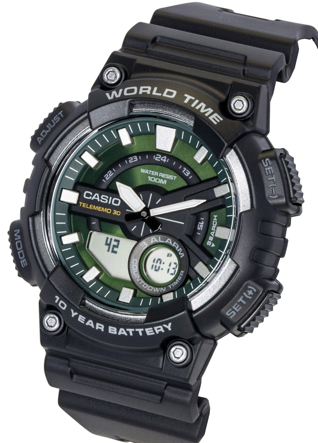Casio Analog Digital Resin Strap Green Dial Quartz AEQ-110W-3A2V 100M Men's Watch