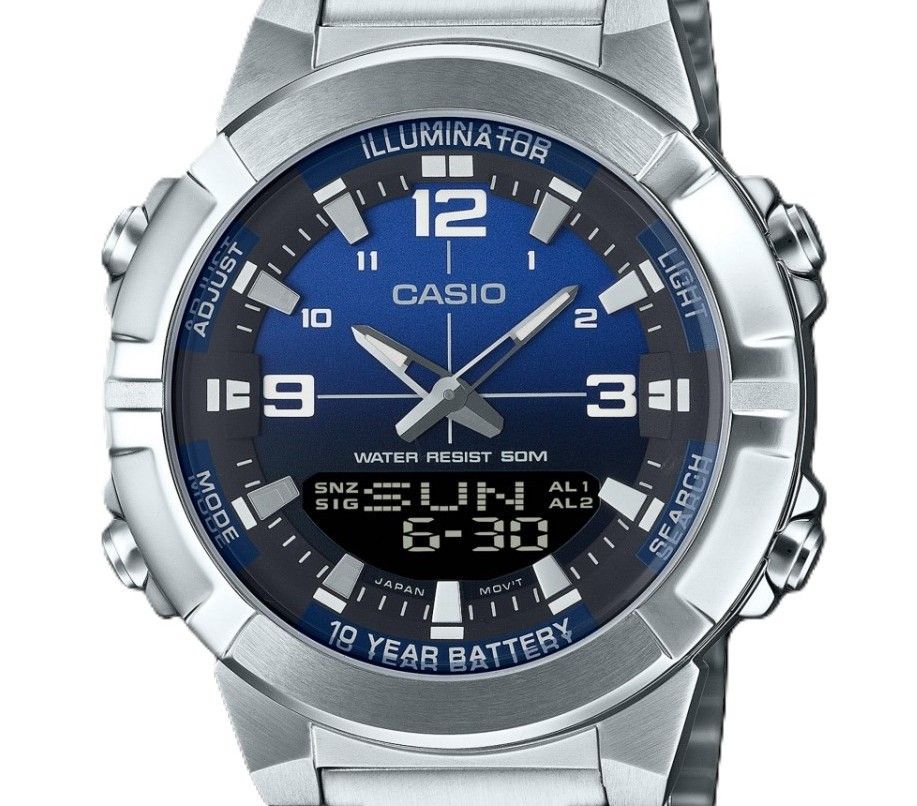Casio Analog Digital Combination Stainless Steel Blue Dial Quartz AMW-870DA-2A1V Men's Watch