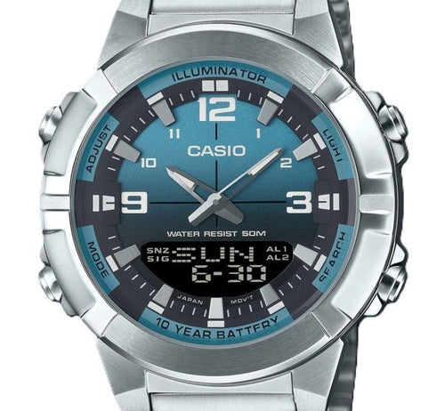 Casio Analog Digital Combination Stainless Steel Light Blue Dial Quartz AMW-870DA-2A2V Men's Watch