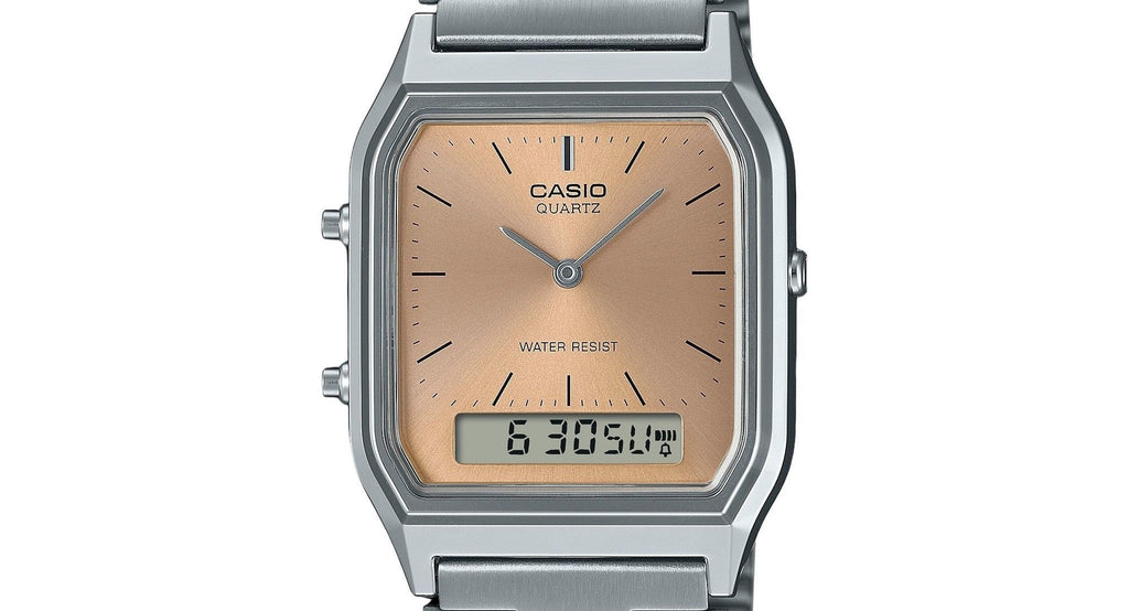 Casio Vintage Analog Digital Light Copper Dial Dual time Quartz AQ-230A-4AMQY Unisex Watch