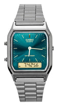 Casio Vintage Analog Digital Stainless Steel Green Dial Quartz AQ-230EGG-3A Unisex Watch