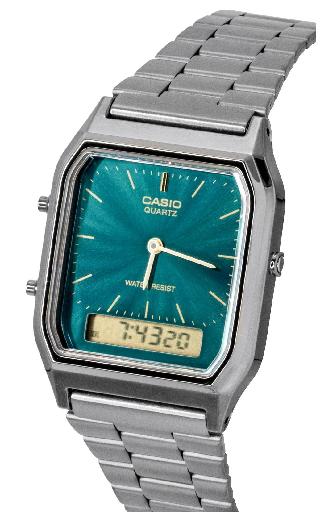 Casio Vintage Analog Digital Stainless Steel Green Dial Quartz AQ-230EGG-3A Unisex Watch