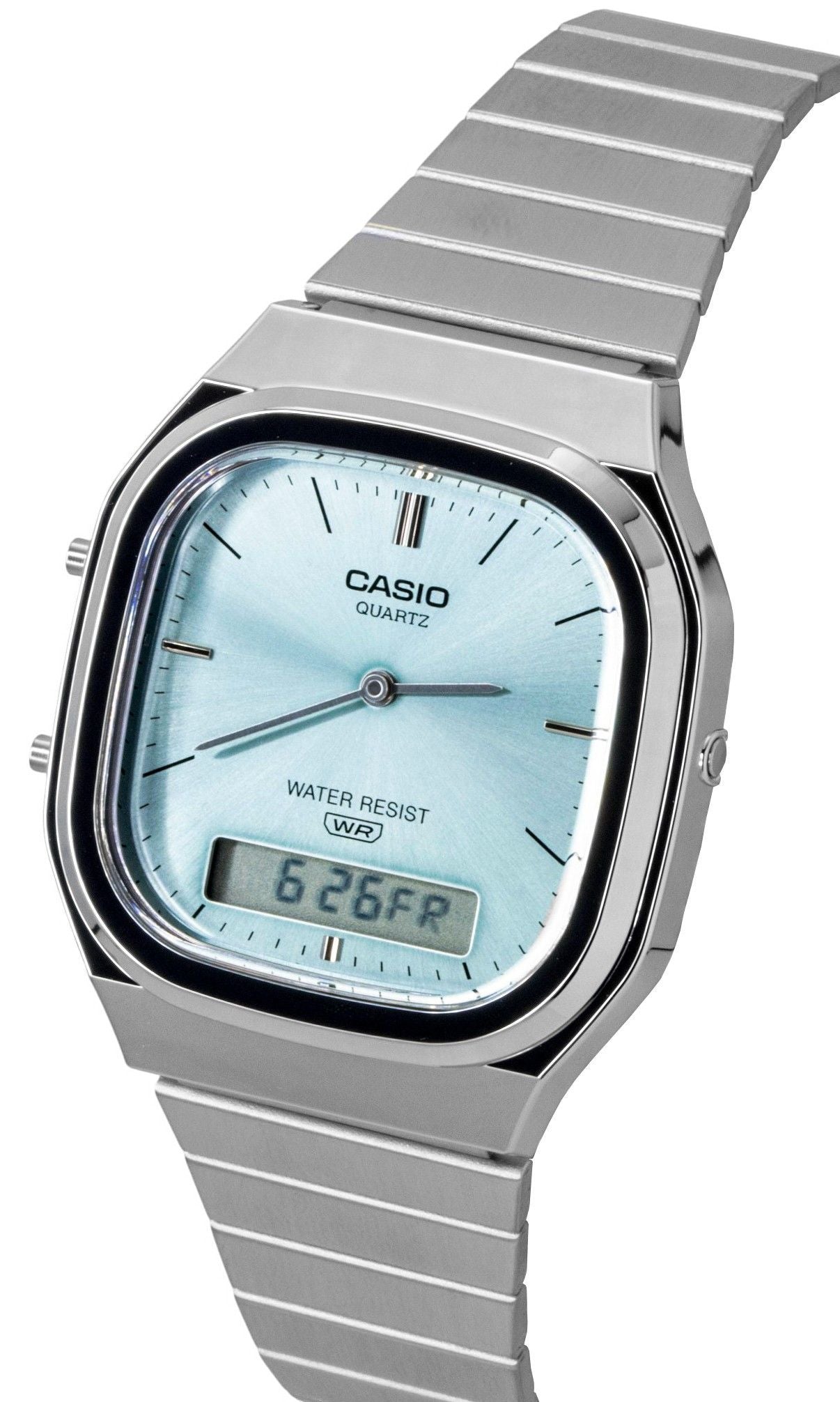 Casio Vintage Analog Digital Stainless Steel Light Blue Dial Quartz AQ-240E-2A Unisex Watch