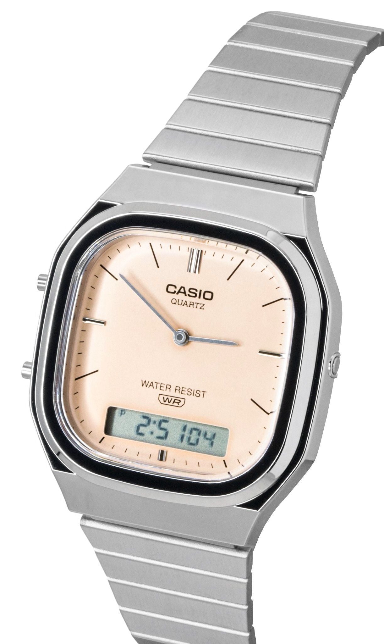 Casio Vintage Analog Digital Orange Dial Stainless Steel Quartz AQ-240E-4A Unisex Watch