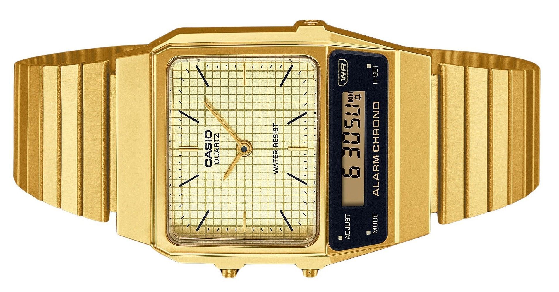 Casio Vintage Analog Digital Gold Ion Plated Stainless Steel Beige Dial Quartz AQ-800EG-9A Unisex Watch