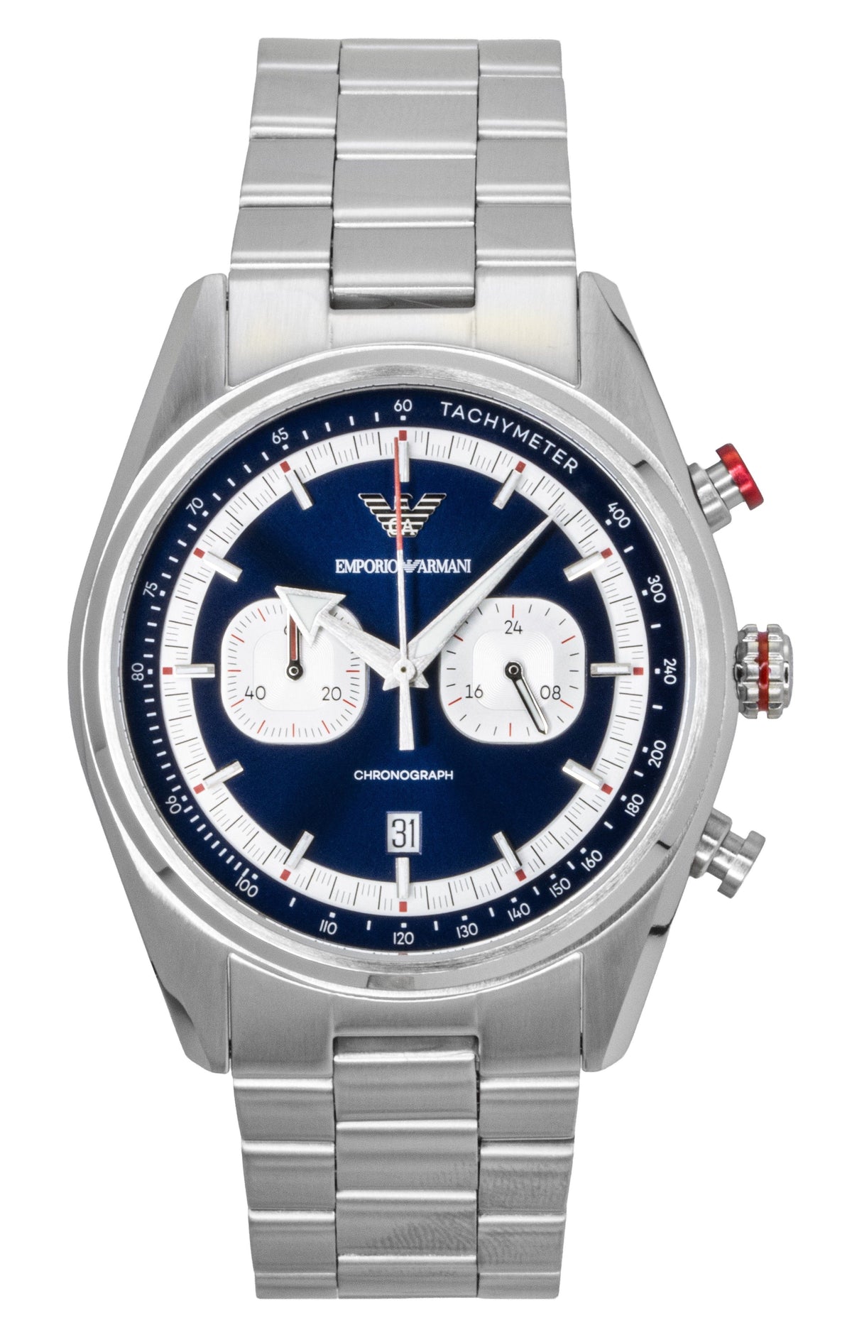Emporio Armani Racer chronograaf roestvrij staal blauwe wijzerplaat quartz AR11676 herenhorloge