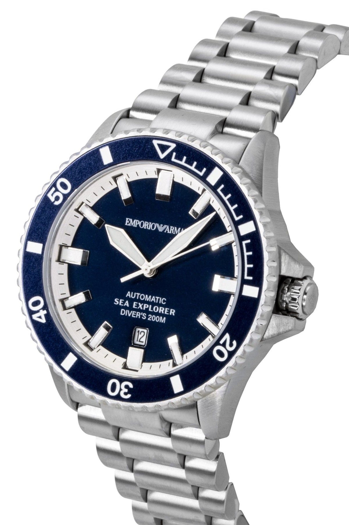Emporio Armani Sea Explorer roestvrij staal blauwe wijzerplaat duiker automatisch AR60087 200M herenhorloge