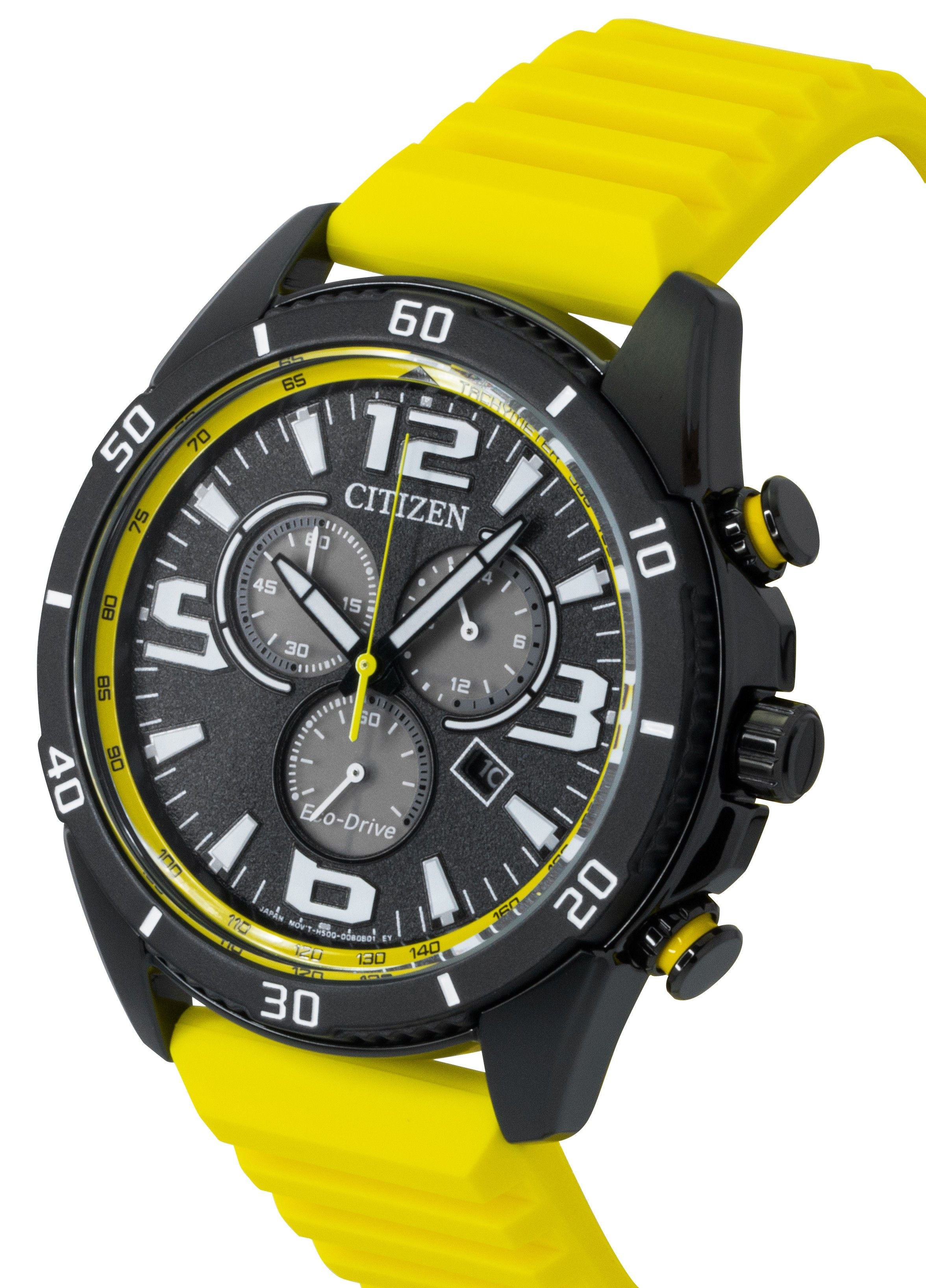 Citizen Brycen Chronograph Silicone Strap Black Dial Eco-Drive AT2585-08E 100M Men's Watch