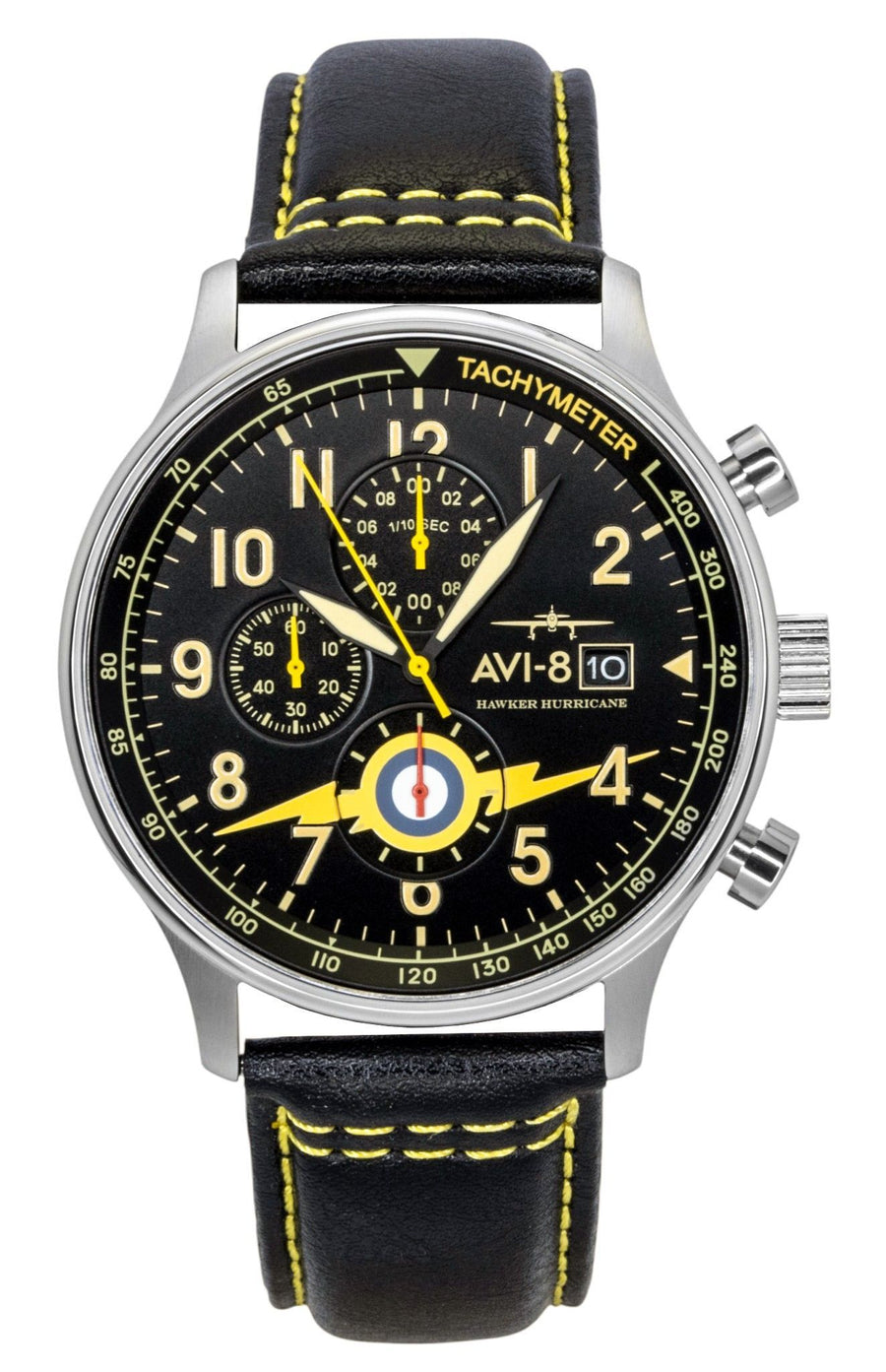 AVI-8 Hawker Hurricane Classic Chronograph Lederarmband Schwarzes Zifferblatt Quarz AV-4011-0Z Herrenuhr mit zusätzlichem Armband