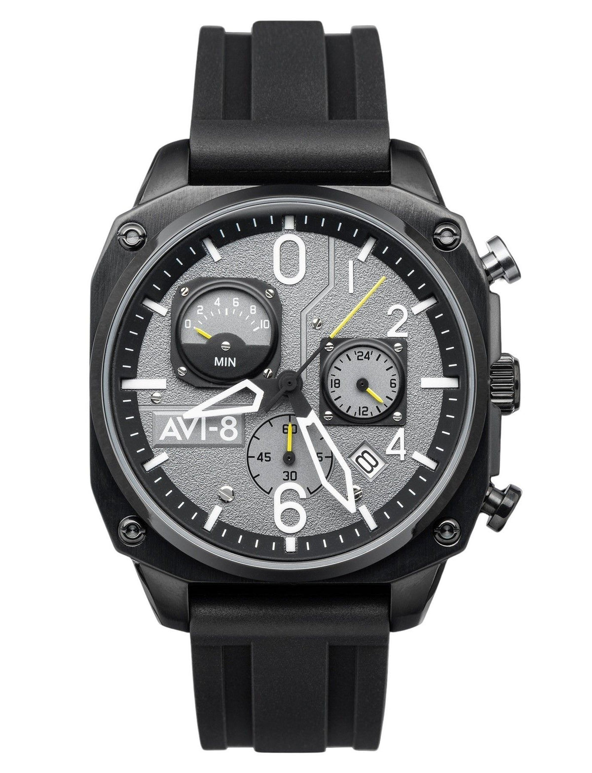 AVI-8 Hawker Hunter Retrograde chronograaf tactische zwarte rubberen band grijze wijzerplaat quartz AV-4052-R1 herenhorloge