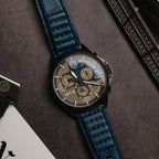 AVI-8 P-51 Mustang Blakeslee Chronograph Fliegerblaue Lederarmband Graues Und Blaues Zifferblatt Quarz AV-4077-04 Herrenuhr