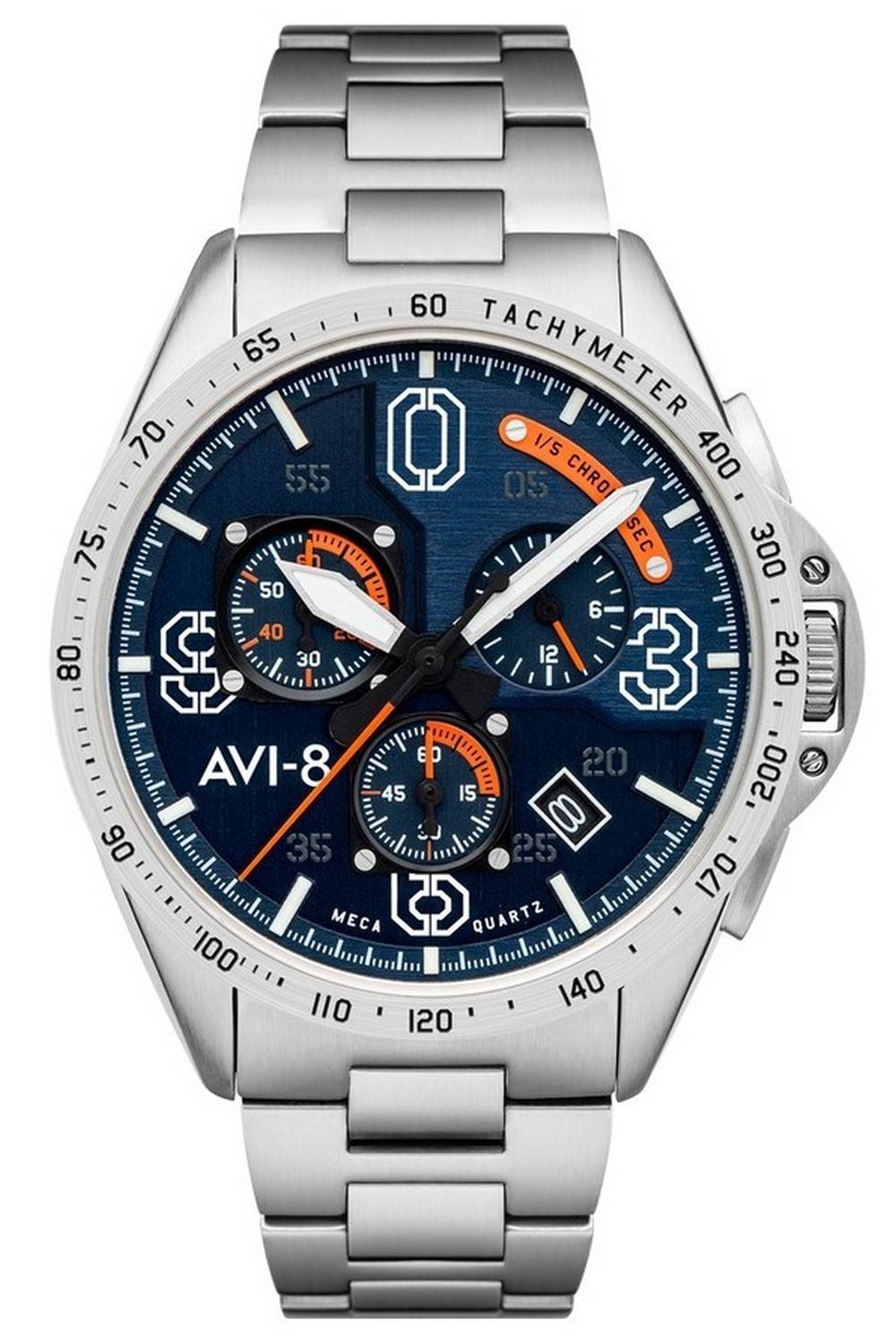 AVI-8 P-51 Mustang Silver Oak Blakeslee chronograaf blauwe wijzerplaat quartz AV-4077-22 herenhorloge