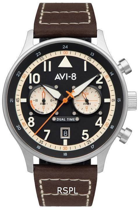 AVI-8 Hawker Hurricane Carey Dual Time Manston zwarte wijzerplaat quartz AV-4088-01 Herenhorloge