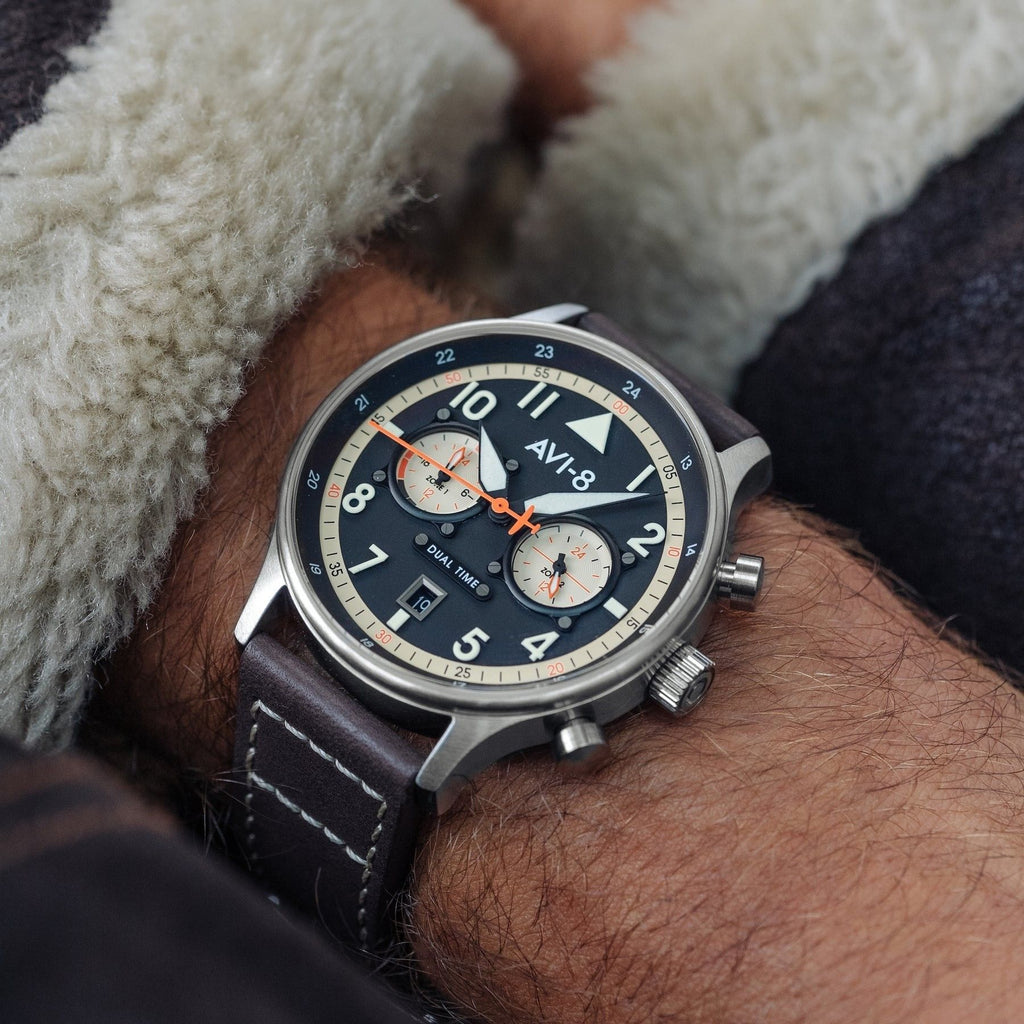 AVI-8 Hawker Hurricane Carey Dual Time Manston Black Dial Quartz AV-4088-01 Men's Watch