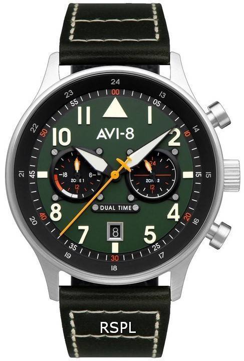 AVI-8 Hawker Hurricane Carey Dual Time Merville Green Dial Quarz AV-4088-02 Herrenuhr