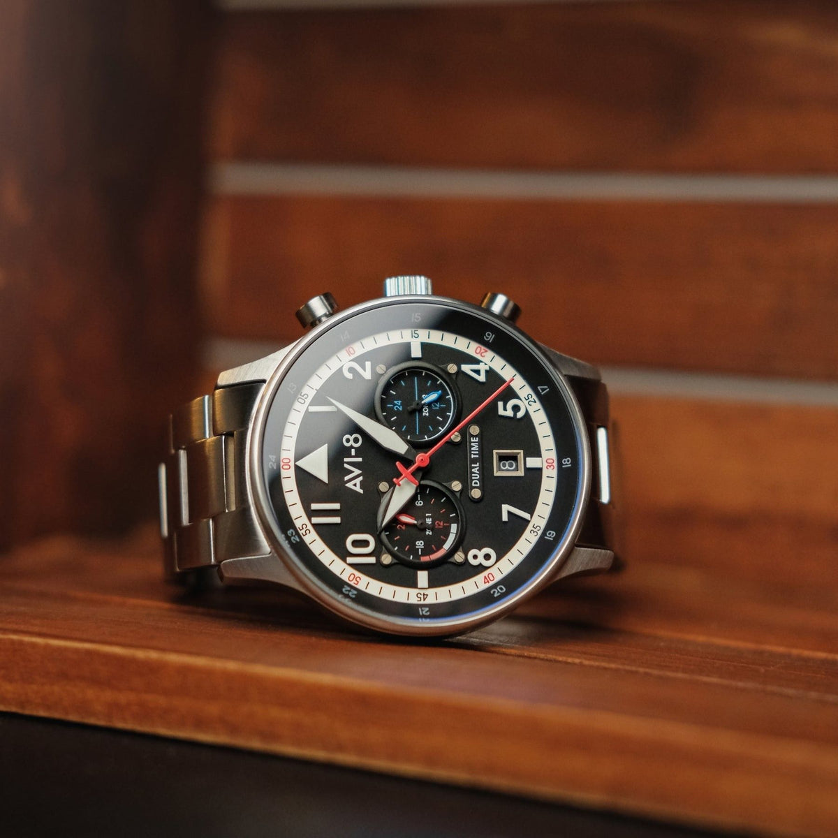AVI-8 Hawker Hurricane Carey Dual Time Rangoon zwarte wijzerplaat quartz AV-4088-11 Herenhorloge