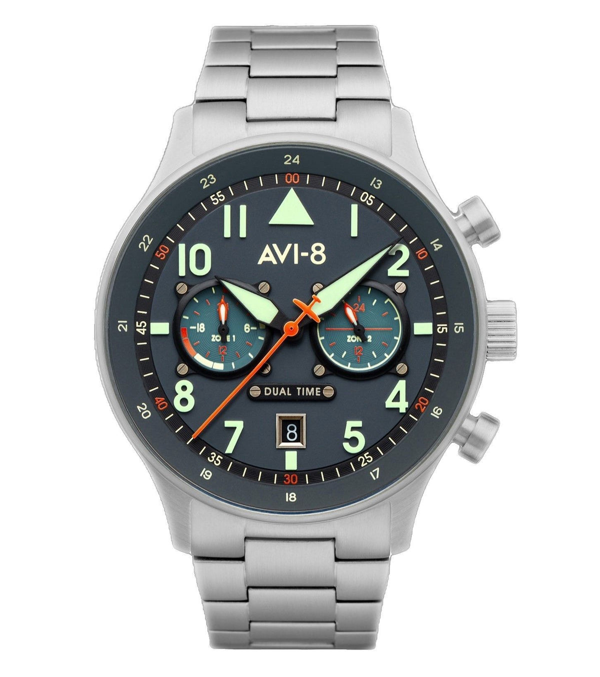 AVI-8 Hawker Hurricane Carey Dual Time Gutersloh roestvrij staal blauwe wijzerplaat quartz AV-4088-22 herenhorloge