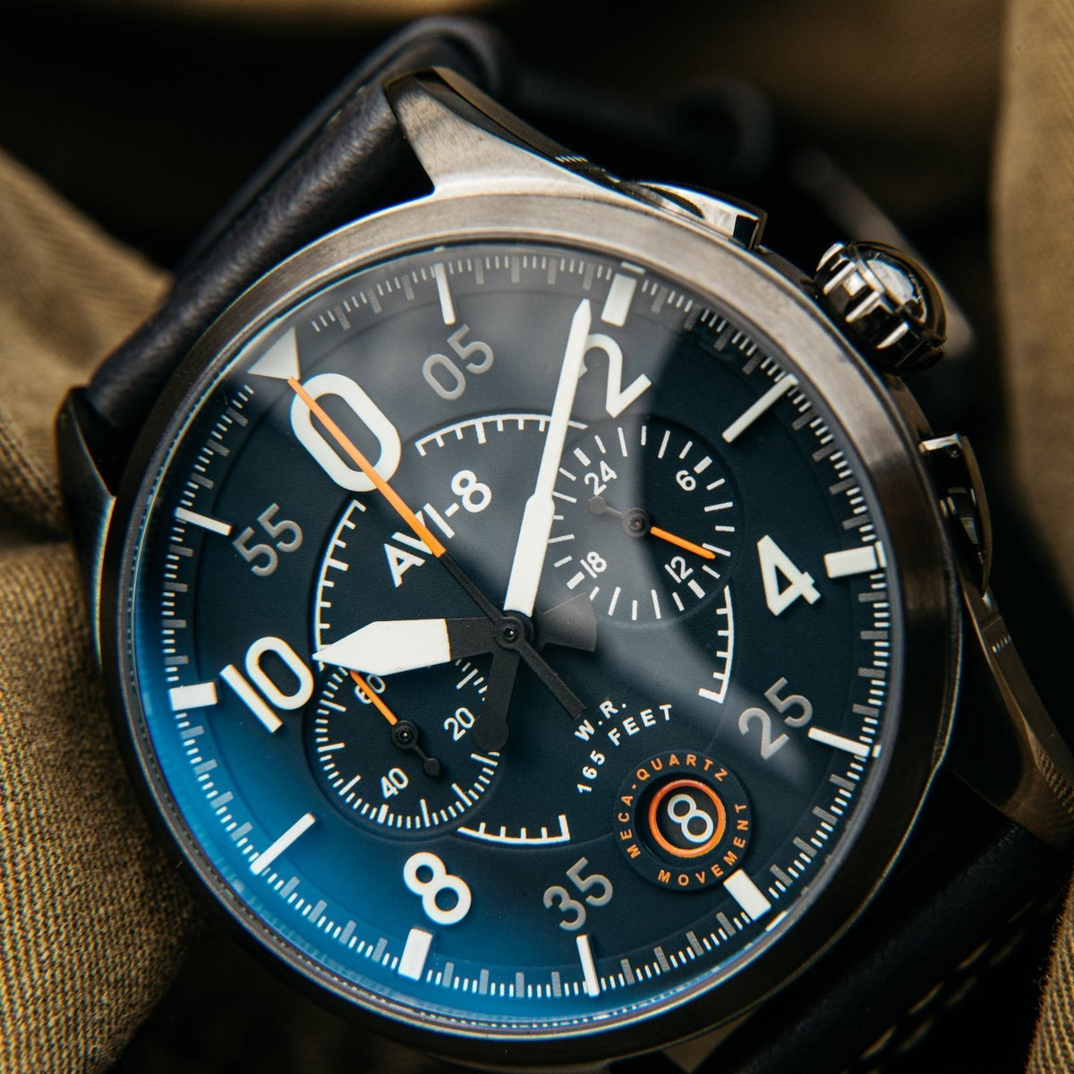 AVI-8 Spitfire Lock Channel blauwe chronograaf quartz AV-4089-04 Herenhorloge