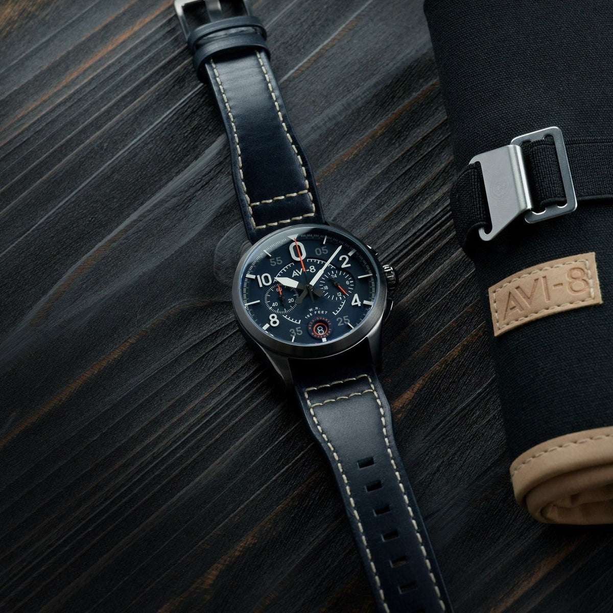 AVI-8 Spitfire Lock Channel blauwe chronograaf quartz AV-4089-04 Herenhorloge