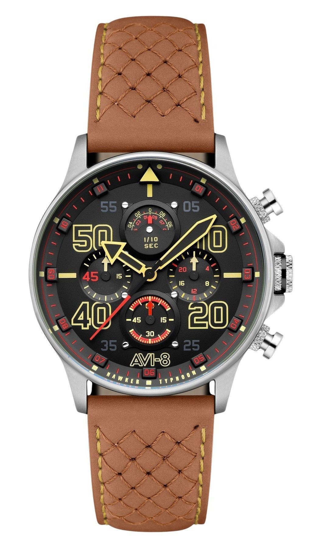 AVI-8 Hawker Typhoon Coningham chronograaf Baldwin lederen band zwarte wijzerplaat quartz AV-4093-0B herenhorloge